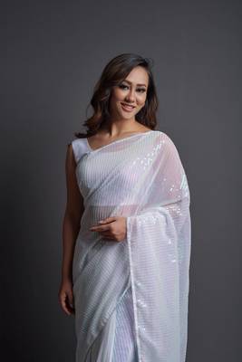 Party Wear Sequins Pattern Embroidery Work With Georgette Saree 1