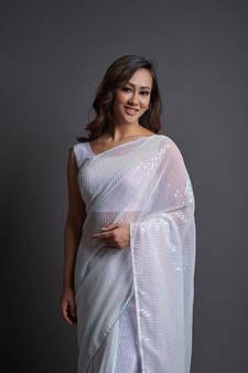  Party Wear Sequins Pattern Embroidery Work With Georgette Fabric Saree