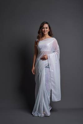  Party Wear Sequins Pattern Embroidery Work With Georgette Saree 2
