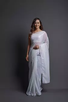 Party Wear Sequins Pattern Embroidery Work With Georgette Saree