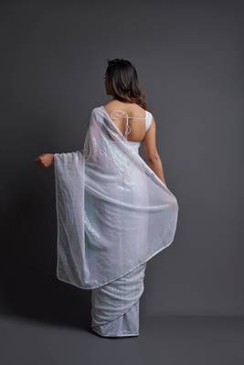  Party Wear Sequins Pattern Embroidery Work With Georgette Saree 3