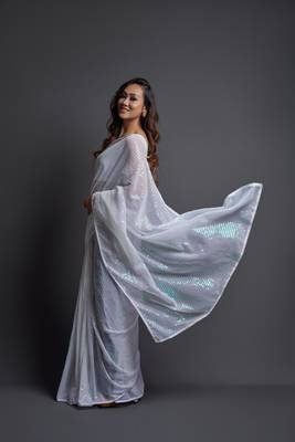  Party Wear Sequins Pattern Embroidery Work With Georgette Saree 4