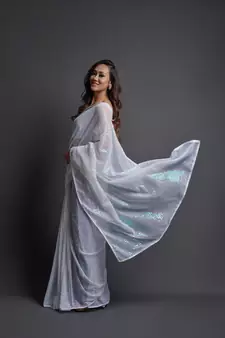  Party Wear Sequins Pattern Embroidery Work With Georgette Saree