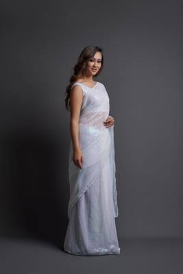  Party Wear Sequins Pattern Embroidery Work With Georgette Saree 5