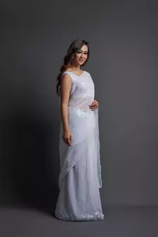  Party Wear Sequins Pattern Embroidery Work With Georgette Saree