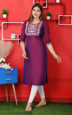 Magenta embroidered art silk ethnic-kurtis 1