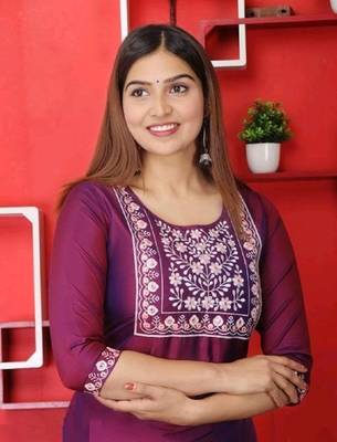 Magenta embroidered art silk ethnic-kurtis 4