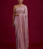 Light pink embroidered georgette saree with blouse