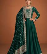 Dark-green embroidered silk salwar