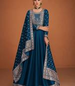 Navy-blue embroidered silk salwar