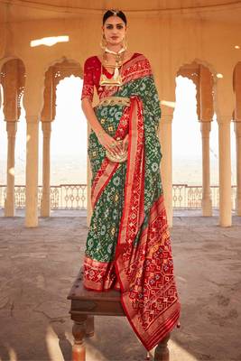 Green printed patola saree with blouse 1