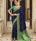 Navy blue embroidered art silk saree with blouse