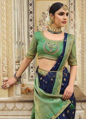 Navy blue embroidered art silk saree with blouse 3