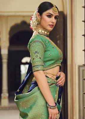 Navy blue embroidered art silk saree with blouse 4