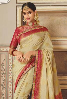 Beige embroidered art silk saree with blouse 2