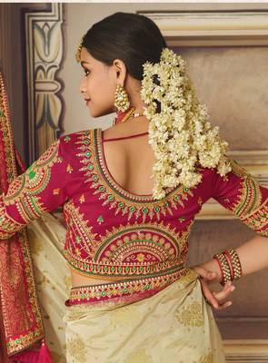 Beige embroidered art silk saree with blouse 4