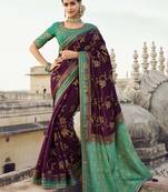 Wine embroidered art silk saree with blouse