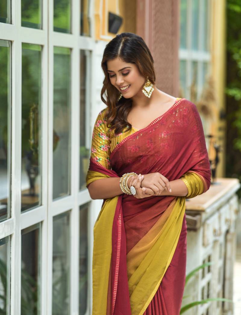 Siroski Work With Chiffon Fabric Padding Saree