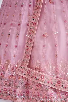 PINK SEQUINS, DORI, ZARKAN & THREAD EMBROIDERED GEORGETTE FESTIVE BRIDAL WEDDING & PARTY WEAR SEMI STITCHED LEHENGA