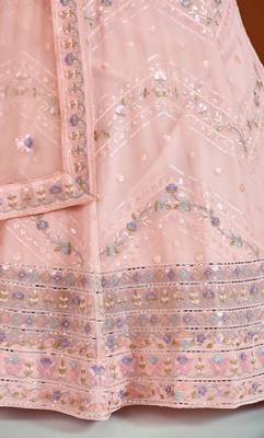 PEACH SEQUINS, ZARI & THREAD EMBROIDERED GEORGETTE FESTIVE BRIDAL WEDDING & PARTY WEAR SEMI STITCHED LEHENGA 5