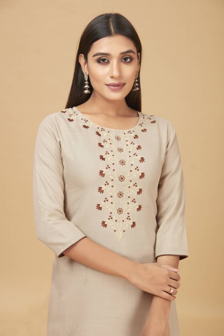 Cotton Straight Embroidery Kurti for women