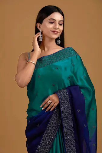 Trendmalls  Rangoli Silk Heavy swarovski Double Shade Party Wear Saree With Blouse