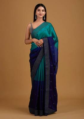 Trendmalls  Rangoli Silk Heavy swarovski Double Shade Party Wear Saree With Blouse 1