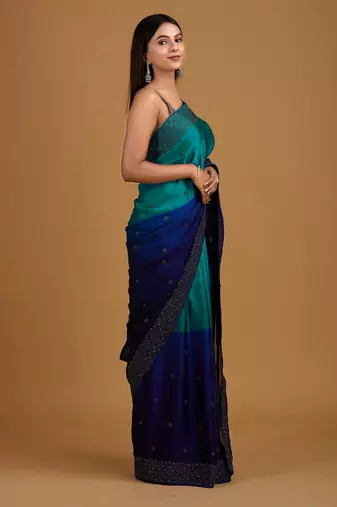 Trendmalls  Rangoli Silk Heavy swarovski Double Shade Party Wear Saree With Blouse