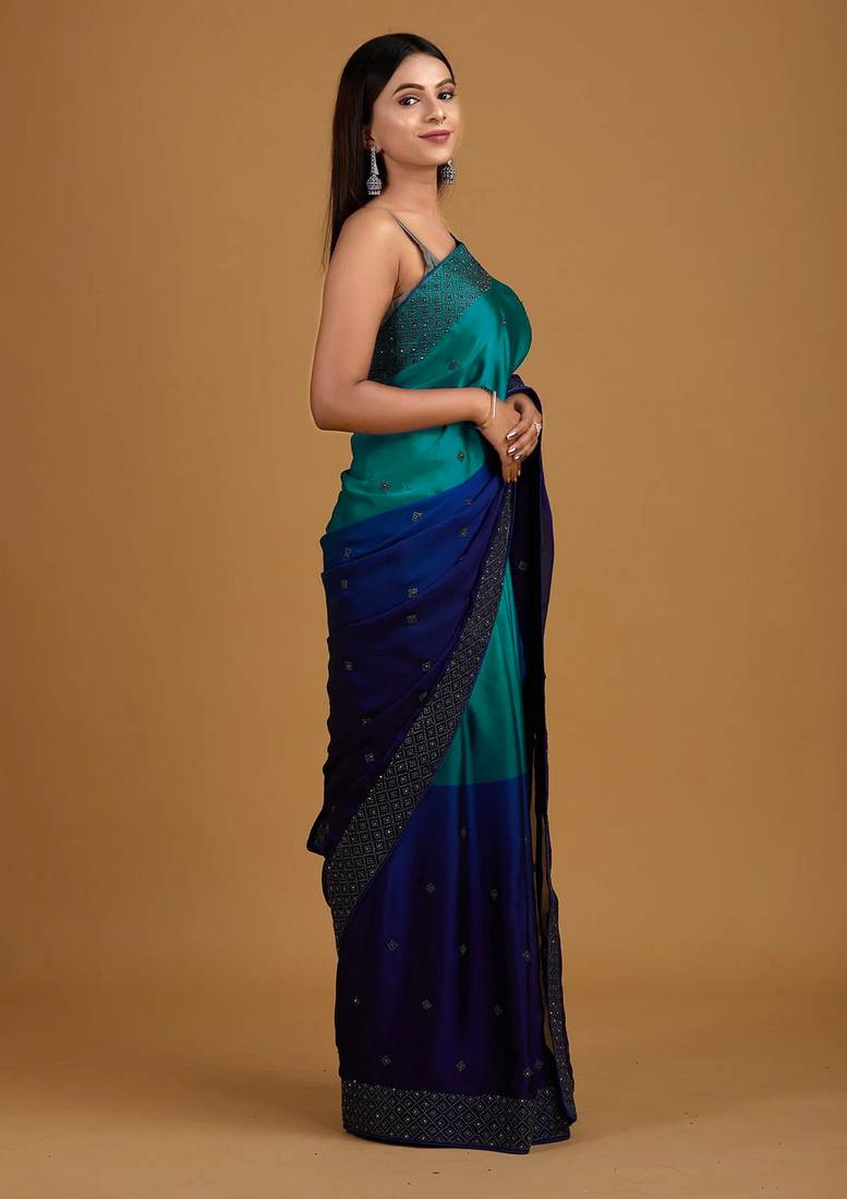  Rangoli Silk Heavy swarovski Double Shade Party Wear Saree With Blouse