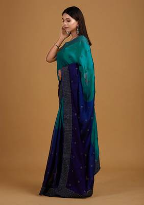 Trendmalls  Rangoli Silk Heavy swarovski Double Shade Party Wear Saree With Blouse 4
