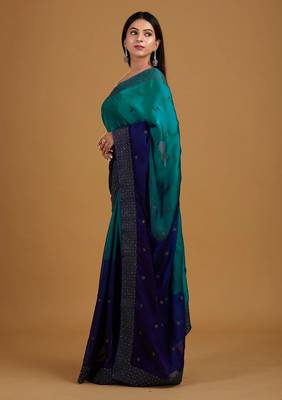 Trendmalls  Rangoli Silk Heavy swarovski Double Shade Party Wear Saree With Blouse 5