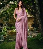 Silk Paper Mirror Work Embroidery Party Wear Saree With Blouse