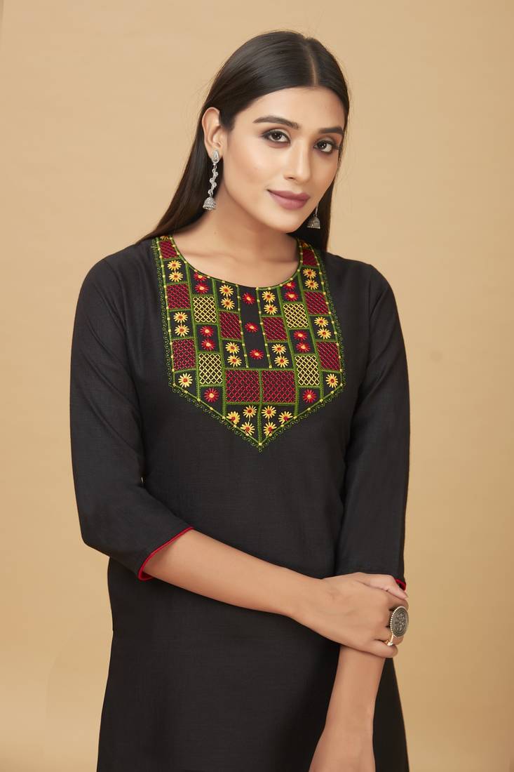 Cotton Straight Embroidery Kurti for women