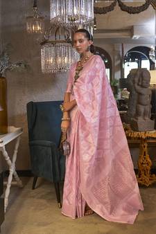  light pink printed linen saree with blouse