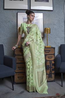 light green printed linen saree with blouse