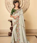 Trendmalls  Beige Silk Heavy Embroidery Work Party Wear Saree With Blouse