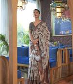   light grey woven organza saree with blouse