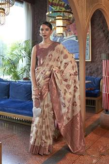  light pink woven organza saree with blouse
