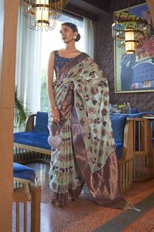  light blue woven organza saree with blouse