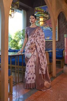  light pink woven organza saree with blouse