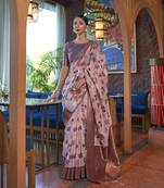  light pink woven organza saree with blouse