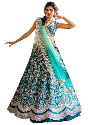 Trendmalls  Satin Embroidery Work Wedding, Party Wear Semi-stitched Latest Lehenga Choli With Dupatta 4