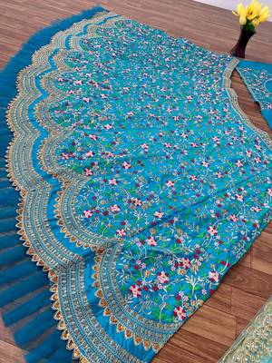 Trendmalls  Satin Embroidery Work Wedding, Party Wear Semi-stitched Latest Lehenga Choli With Dupatta 5
