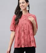 Pink embroidered cotton party-tops