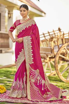 Pink Woven Faux Banarasi Silk Saree With Blouse 1