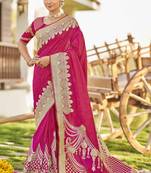 Pink Woven Faux Banarasi Silk Saree With Blouse