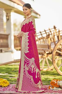 Pink Woven Faux Banarasi Silk Saree With Blouse 2