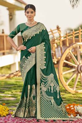 Green Woven Faux Banarasi Silk Saree With Blouse 1