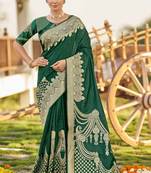 Green Woven Faux Banarasi Silk Saree With Blouse