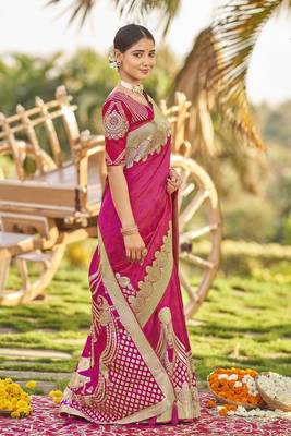 Pink Woven Faux Banarasi Silk Saree With Blouse 3